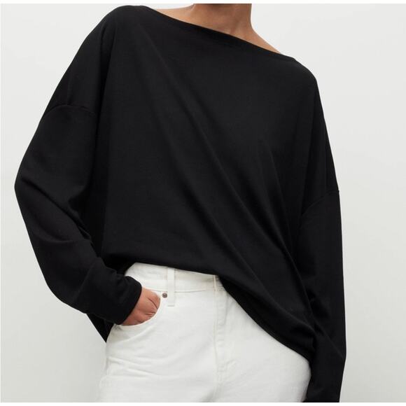 ALLSAINTS Rita Oversized Boat Neck Off-Shoulder Designer Long Sleeve Tee - Large - Picture 1 of 15